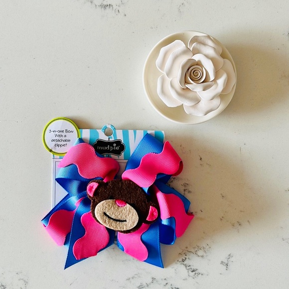 Mud Pie Safari Monkey girl’s pin hair bow - Picture 2 of 8